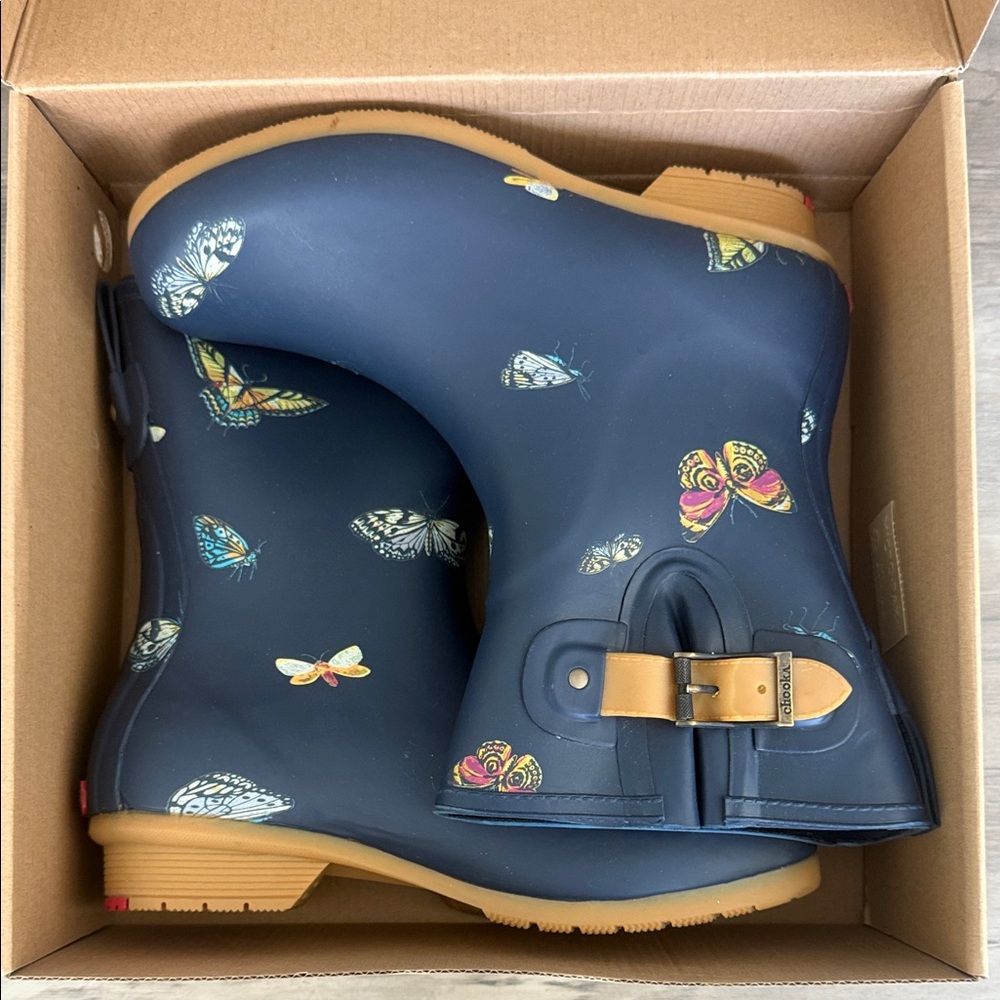 Chooka Navy Butterfly Kids Rain Boots